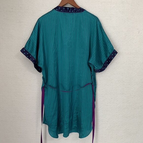 Kathryn Robe Women S Turquoise Purple Stipe Polka Dot Kimono Loungewear Fairy - Picture 11 of 11
